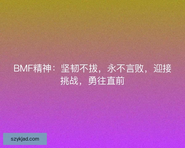 BMF精神：坚韧不拔，永不言败，迎接挑战，勇往直前